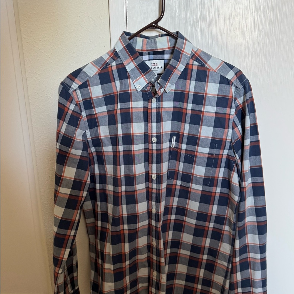 Ben Sherman Men's Navy and Red Plaid Shirt